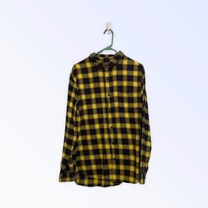PacSun Yellow /Blue Plaid Flannel Button Up Shirt Size Large